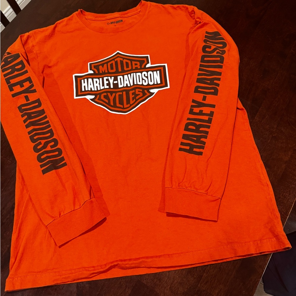 Harley-Davidson Men’s Bar and Shield Long Sleeve Safety Orange Graphic T-shirt - Picture 5 of 5